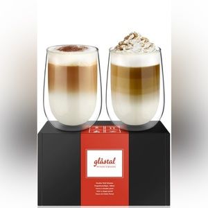 NEW IN BOX Glastal Glasses Double Walled Hot or Cold Coffee Tea Coctail 350ml